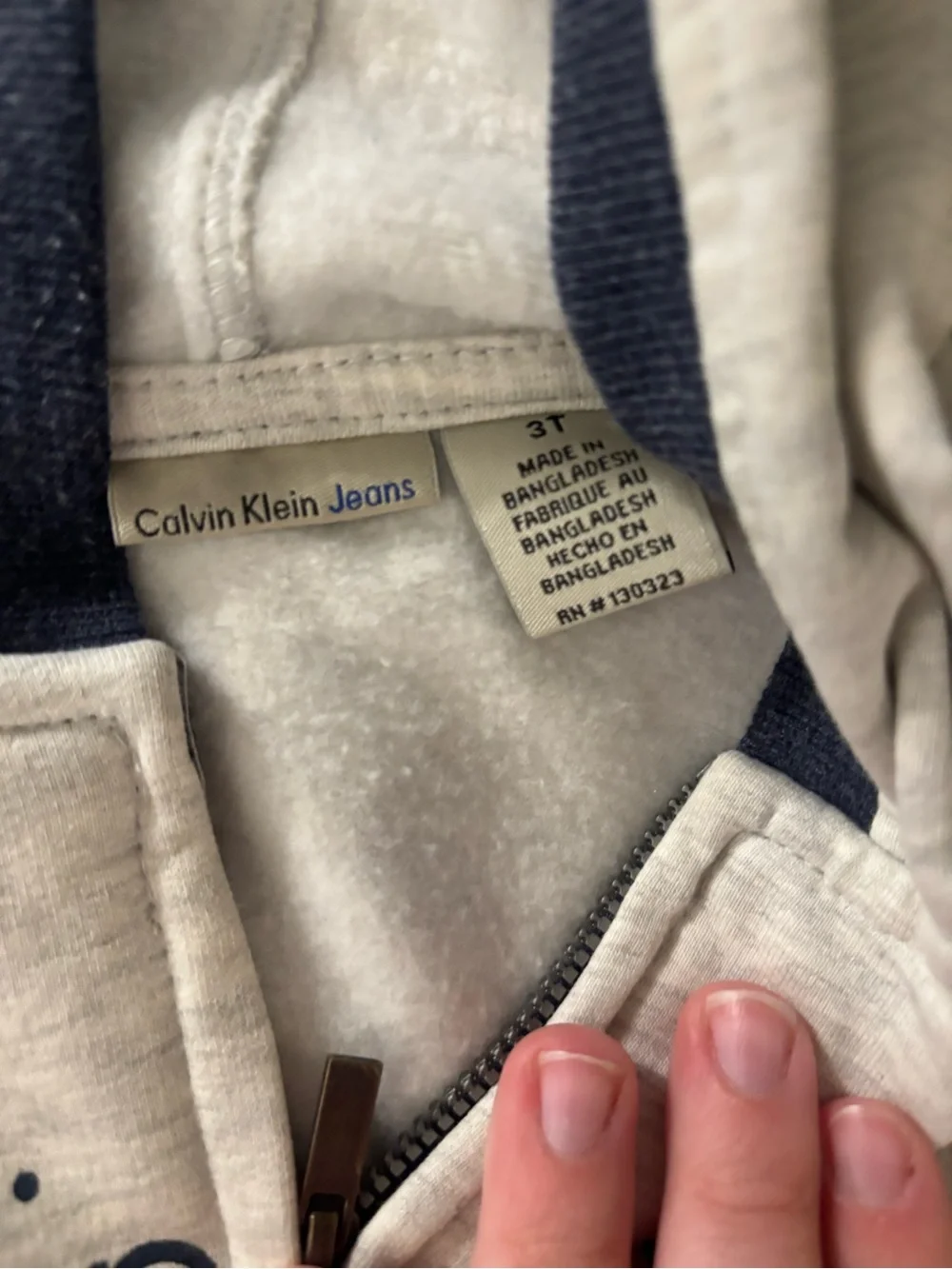 Calvin Klein Jeans Kids Light Gray Hoodie with Navy Accents